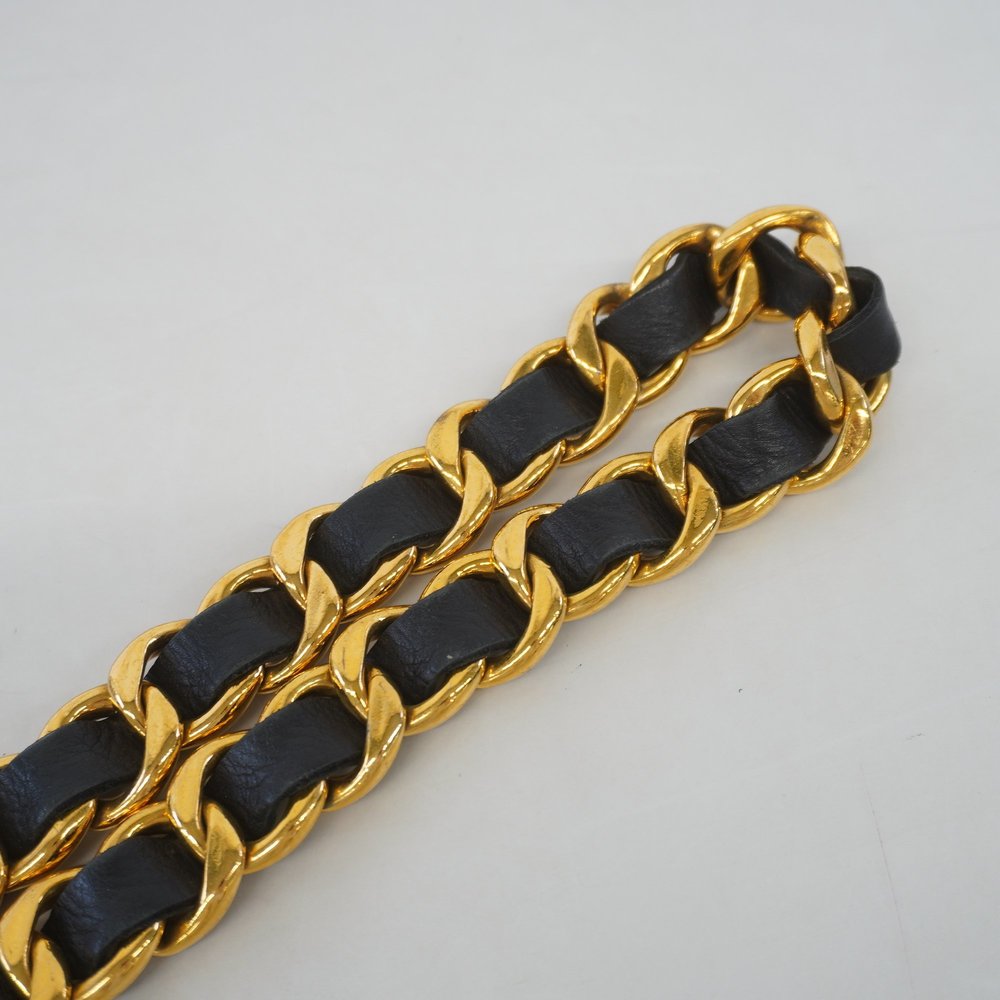 Auth Chanel Belt Chain Belt Gold Metal Fittings Women's Leather Chain Belt Black - Picture 9 of 11